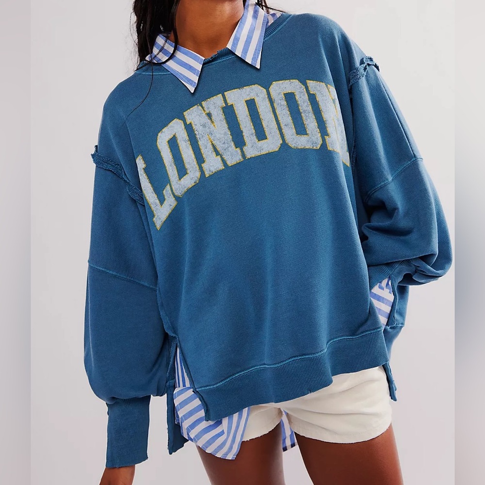 Free People Teal London Graphic Sweatshirt